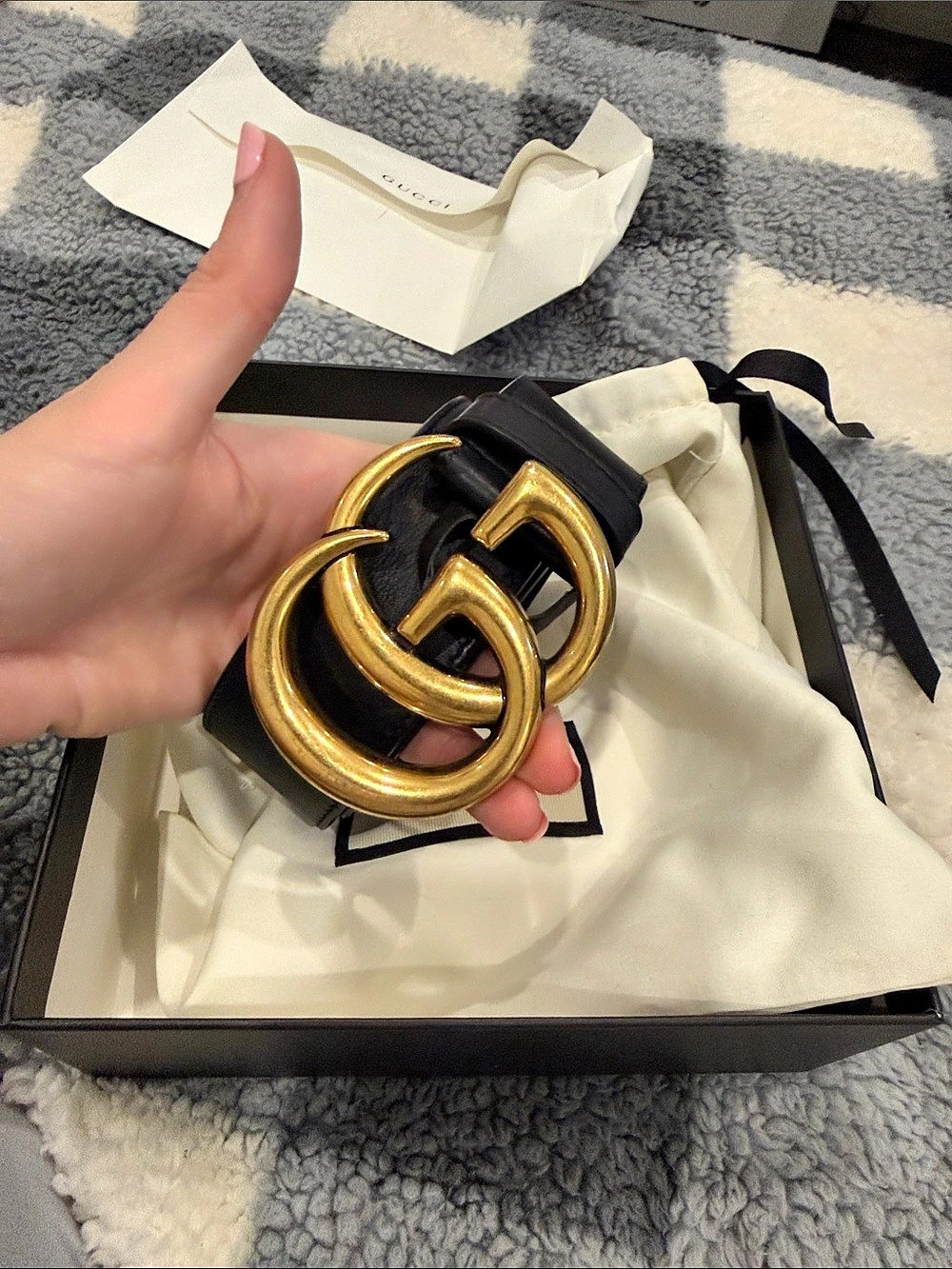 Gucci Marmont Thin Leather Belt Black & Gold